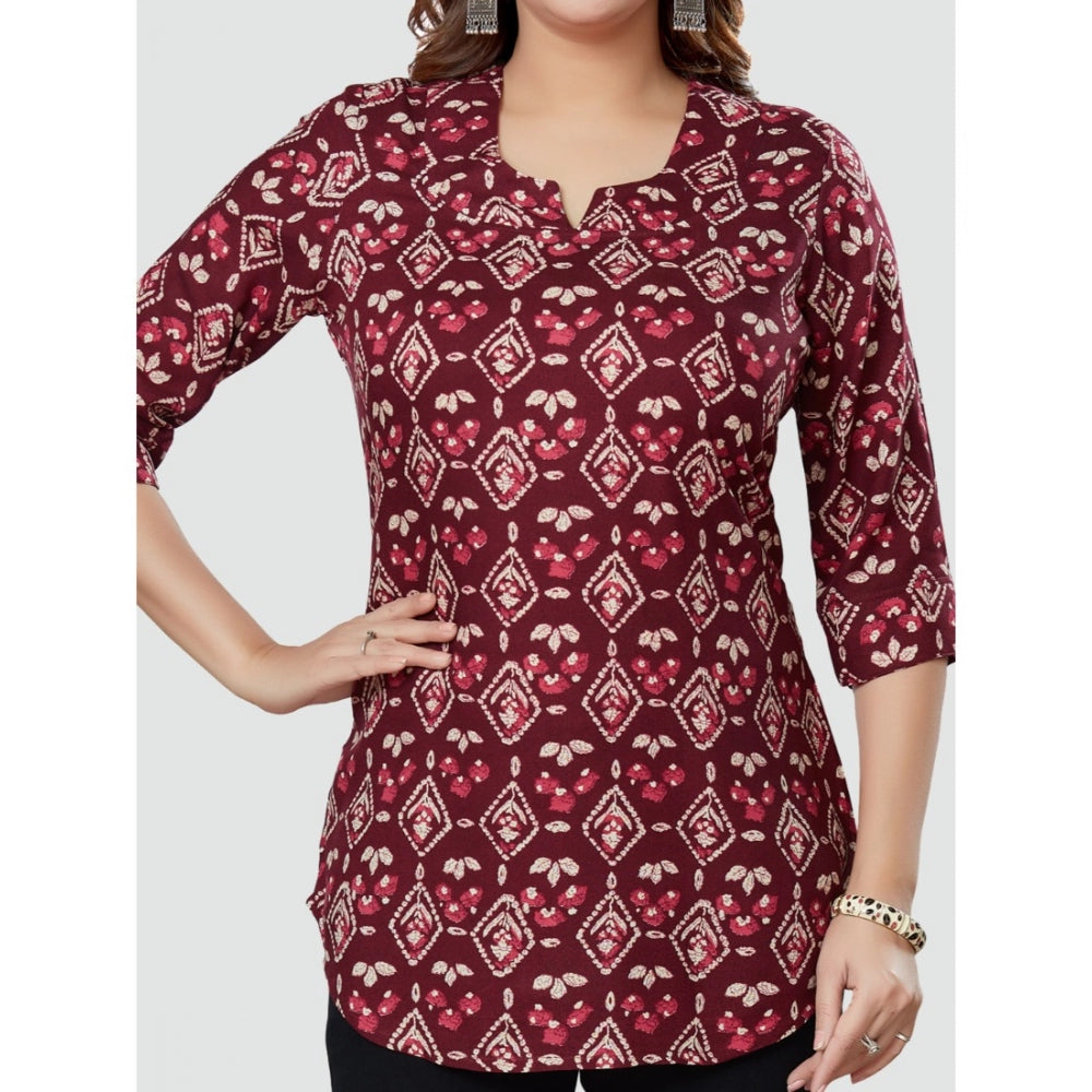 Casual 3/4 Sleeves Printed Rayon Short Top