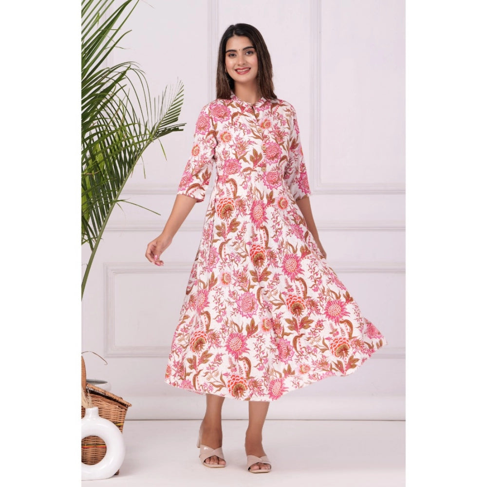 Casual 3/4 Sleeve Printed Rayon Anarkali Gown