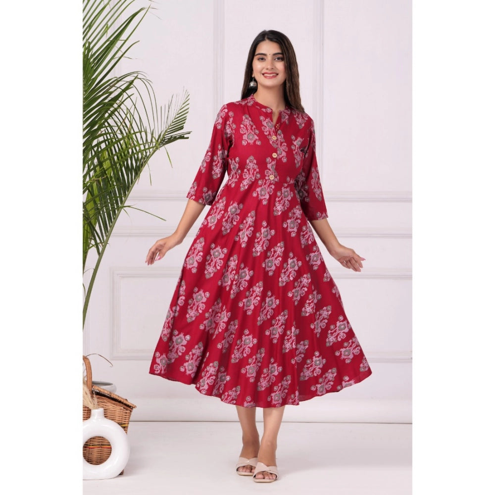 Casual 3/4 Sleeve Printed Rayon Anarkali Gown