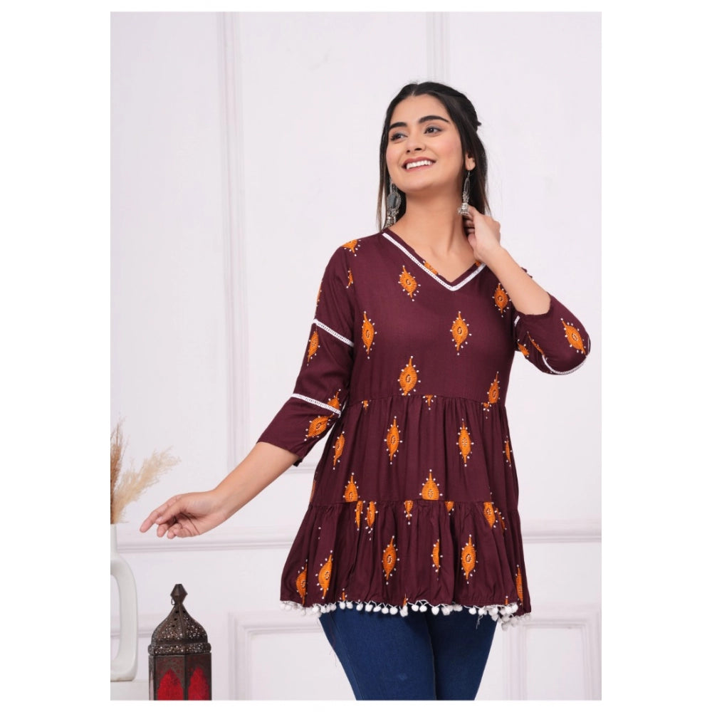 Casual 3/4 Sleeve Printed Rayon Top