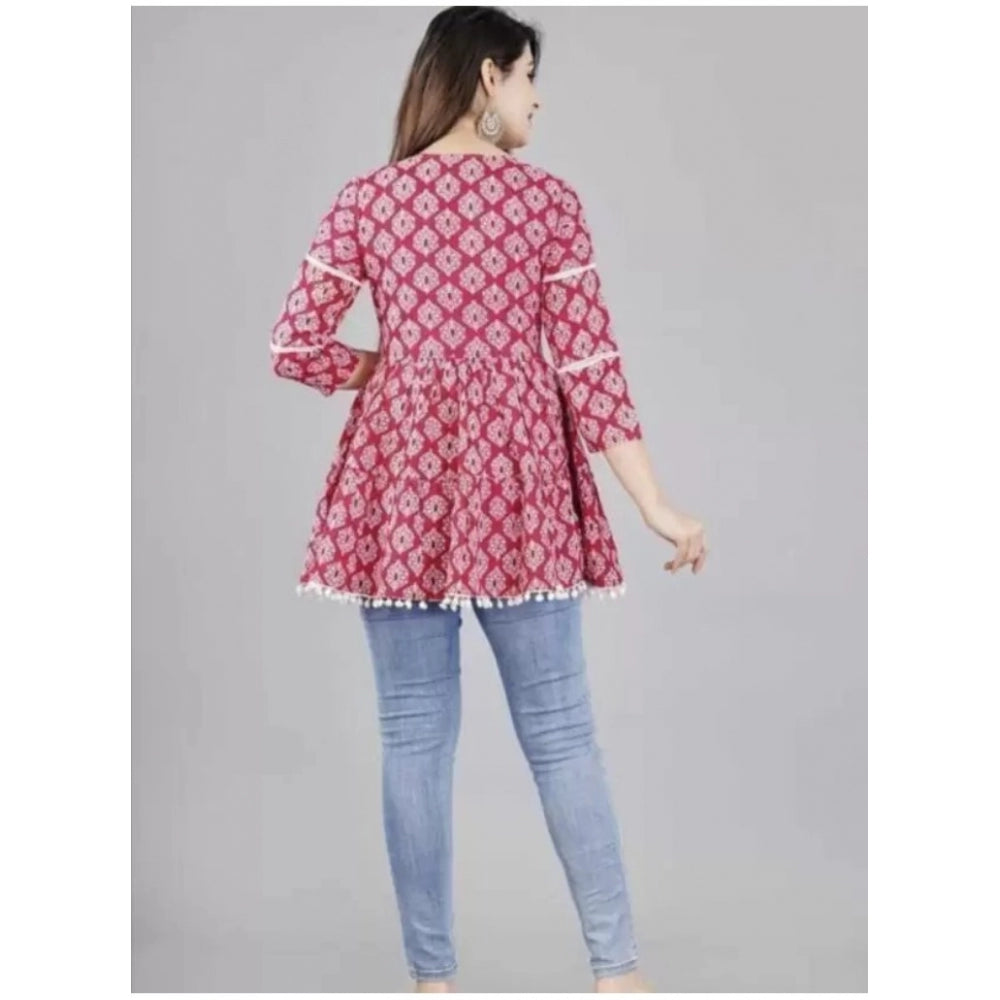 Casual 3/4 Sleeve Printed Rayon Top