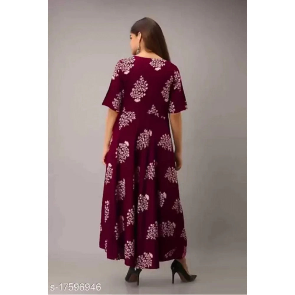 Casual Half Sleeve Floral Printed Rayon Anarkali Gown