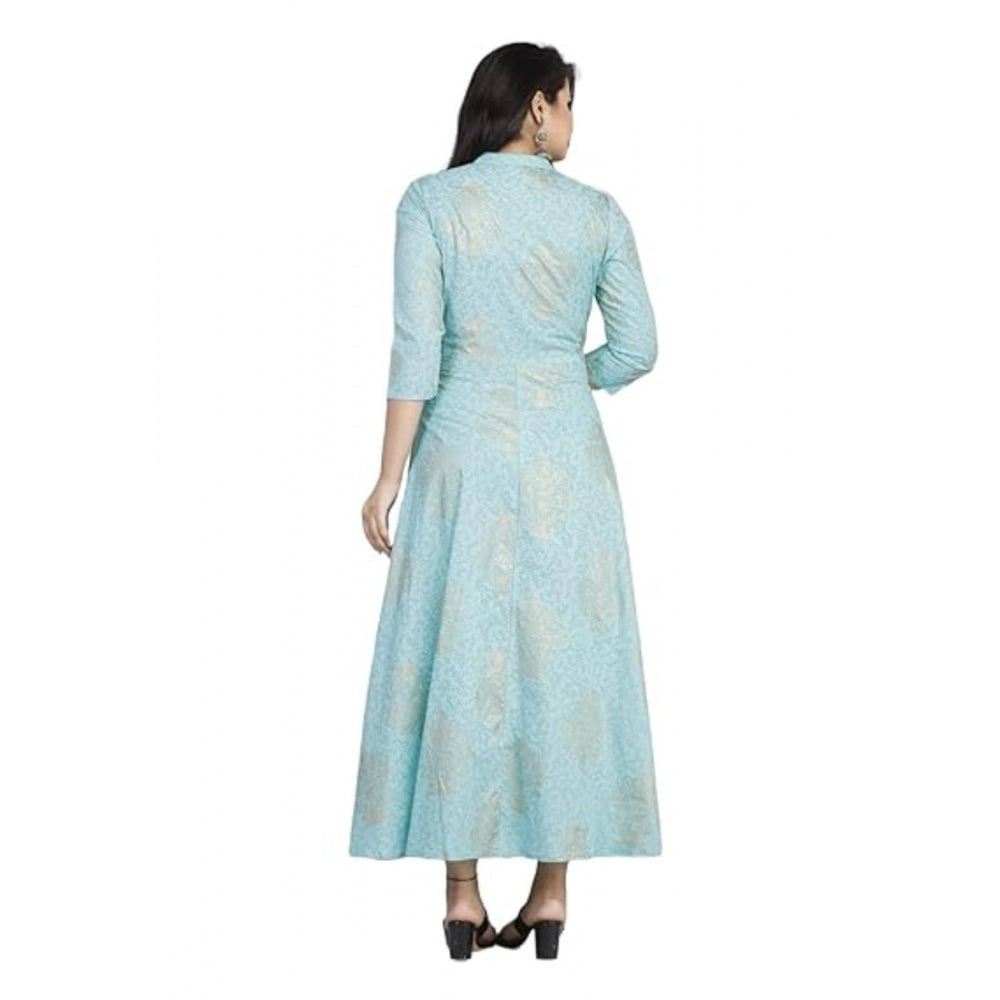 Casual 3/4 Sleeve Floral Printed Rayon Anarkali Gown