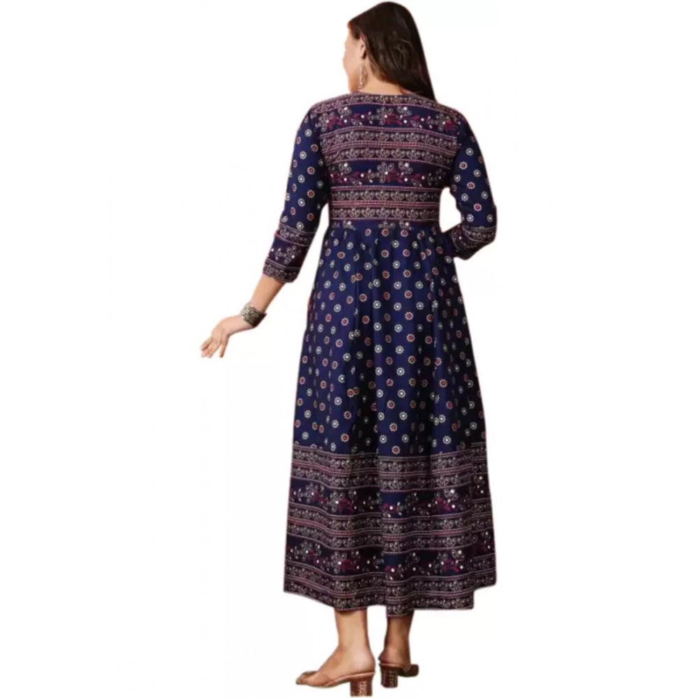 Casual 3/4 Sleeve Printed Rayon Anarkali Gown