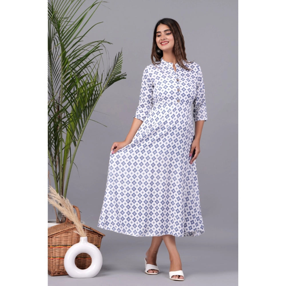 Casual 3/4 Sleeve Printed Rayon Anarkali Gown