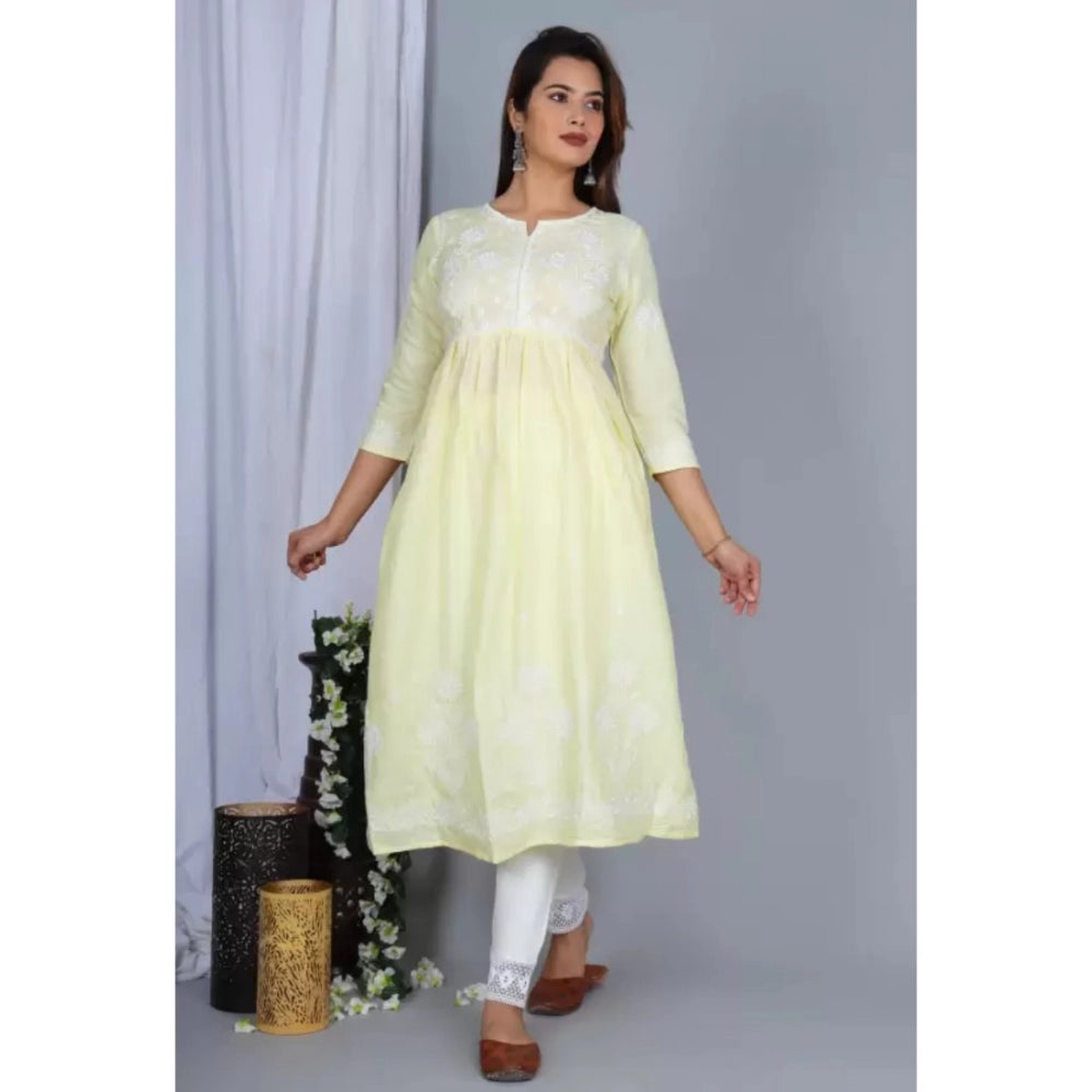 Casual 3/4 Sleeve Embroidered Rayon Anarkali Gown