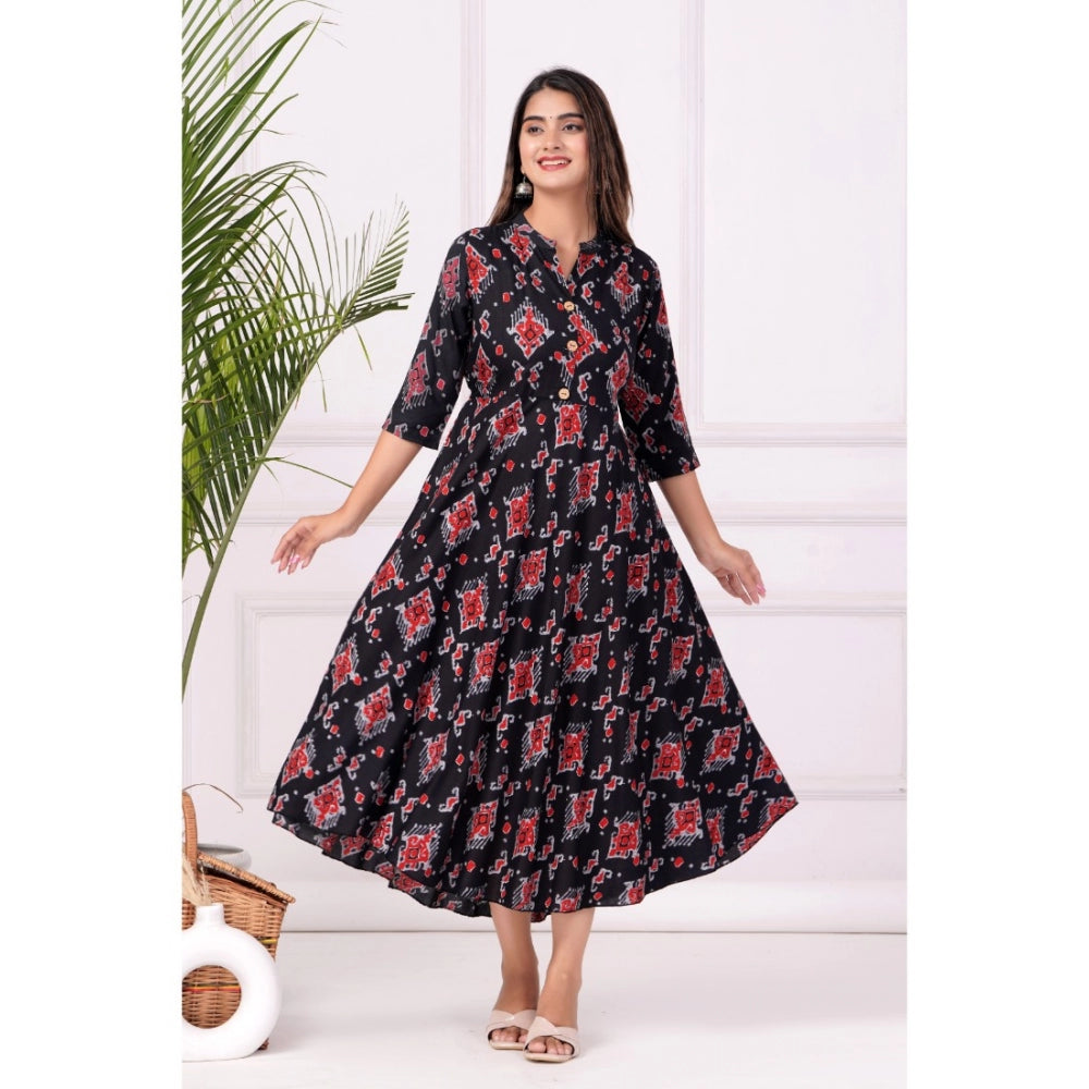 Casual 3/4 Sleeve Printed Rayon Anarkali Gown