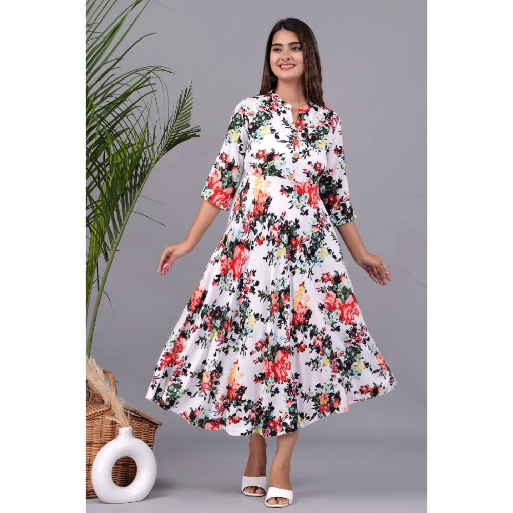 Casual 3/4 Sleeve Printed Rayon Anarkali Gown