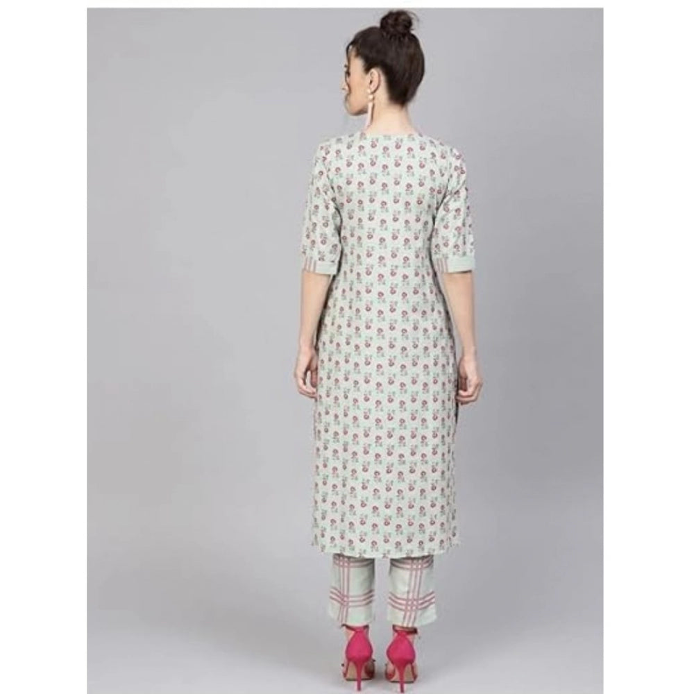 Casual 3/4 Sleeve Printed Rayon Kurti Set