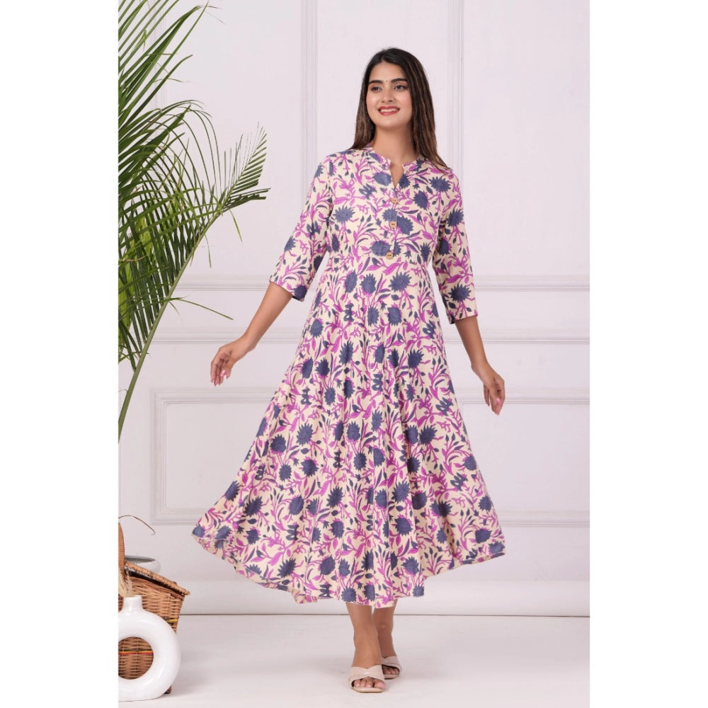 Casual 3/4 Sleeve Printed Rayon Anarkali Gown