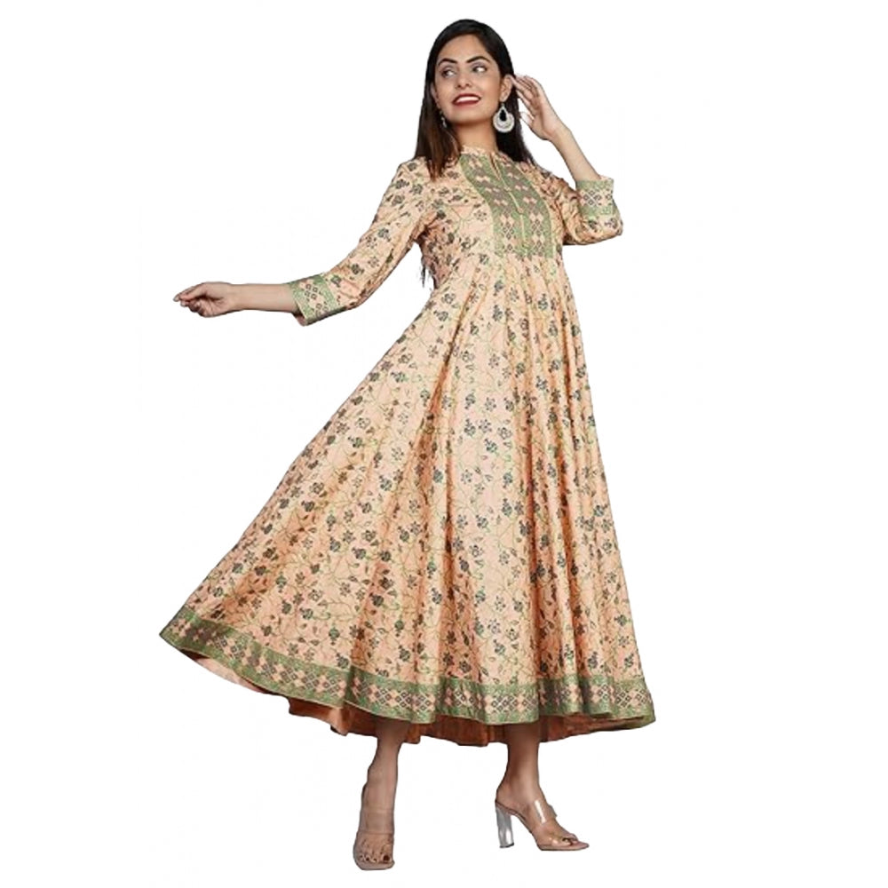 Casual 3/4 Sleeve Printed Rayon Anarkali Gown