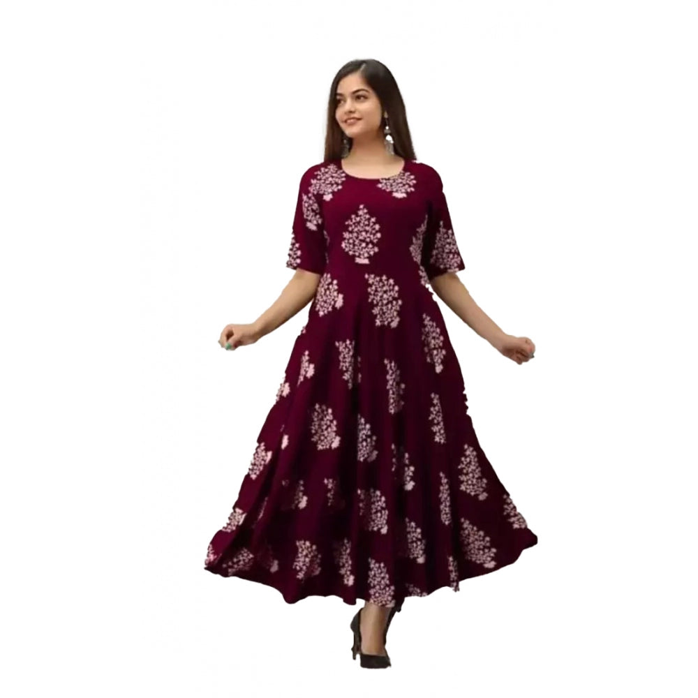 Casual Half Sleeve Floral Printed Rayon Anarkali Gown