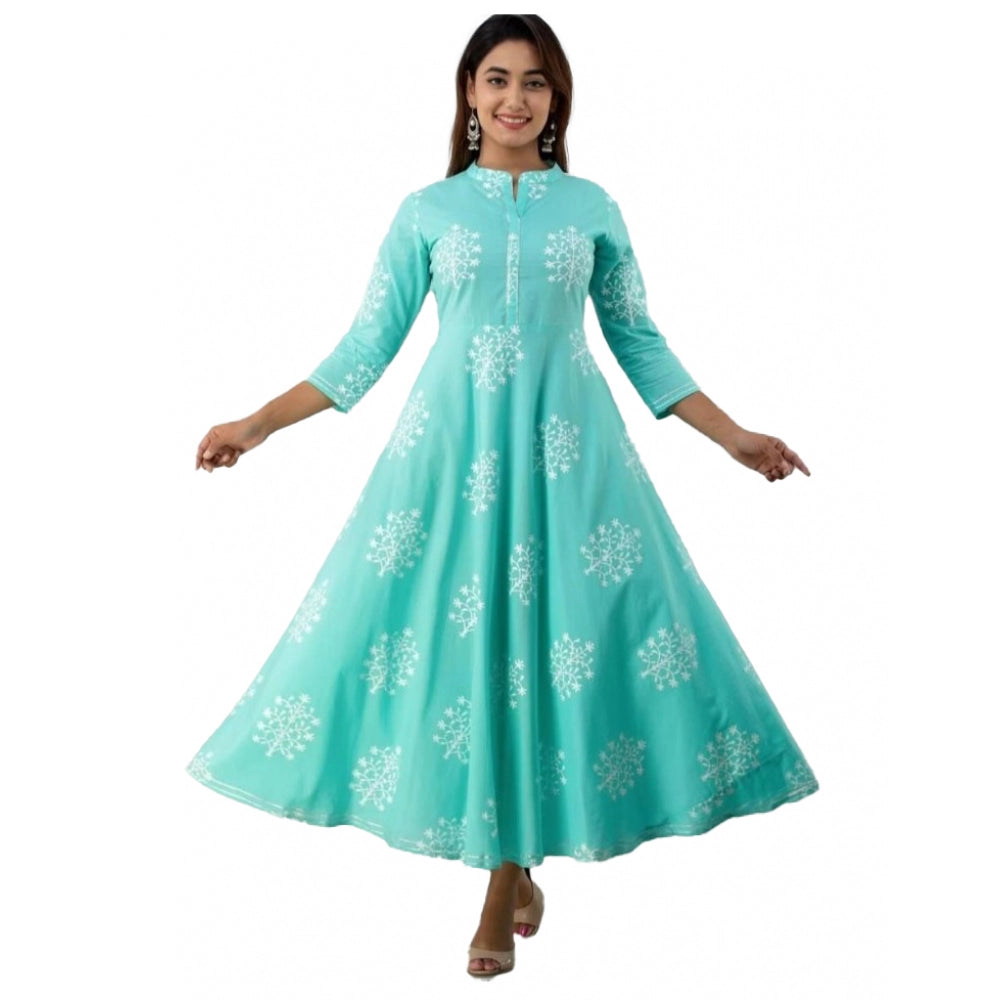 Casual 3/4 Sleeve Printed Rayon Anarkali Gown