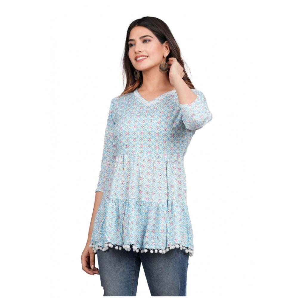 Casual 3/4 Sleeve Printed Rayon Top