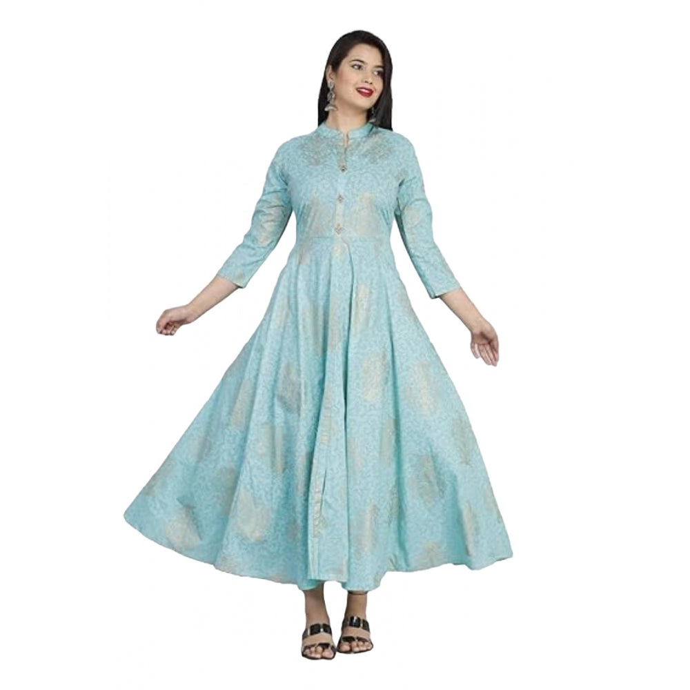 Casual 3/4 Sleeve Floral Printed Rayon Anarkali Gown