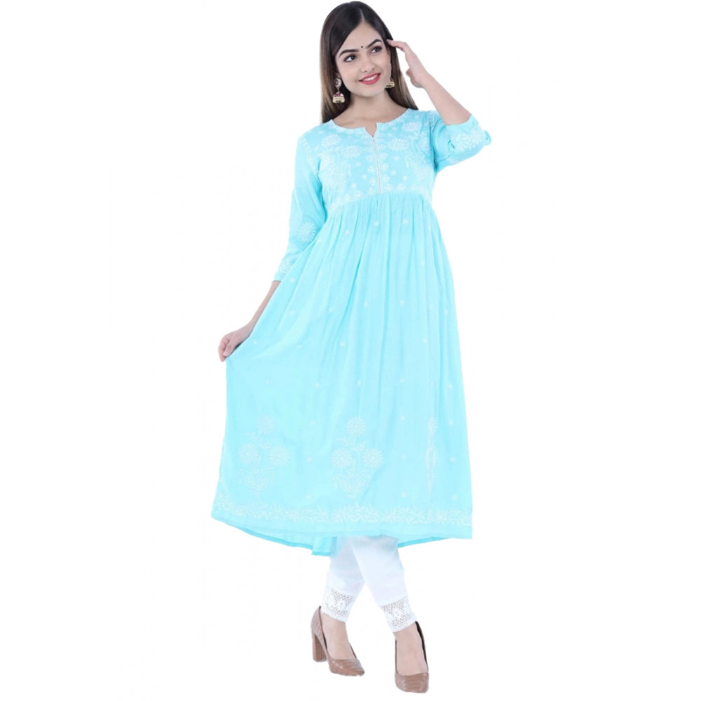 Casual 3/4 Sleeve Embroidered Rayon Kurti Set