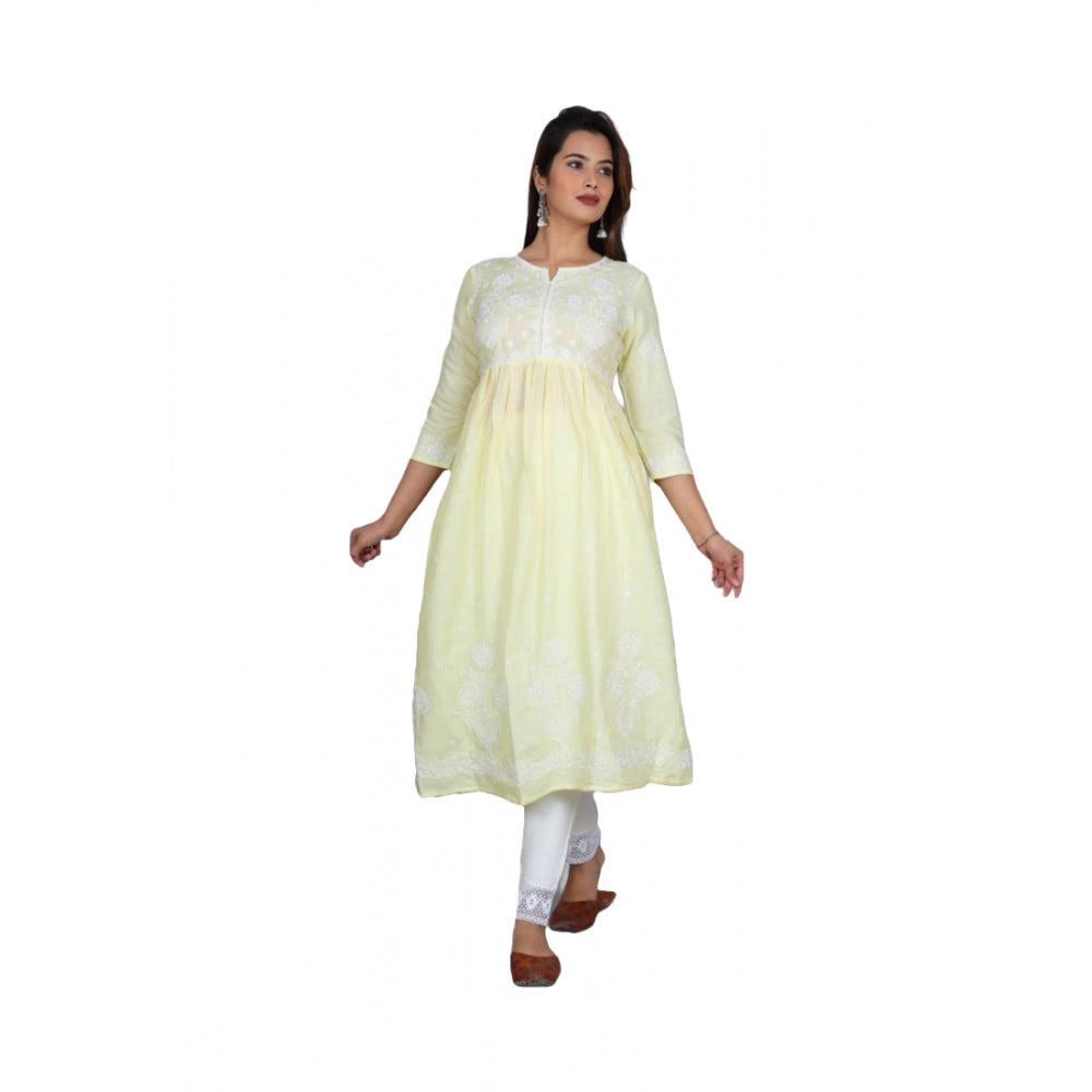 Casual 3/4 Sleeve Embroidered Rayon Kurti Set