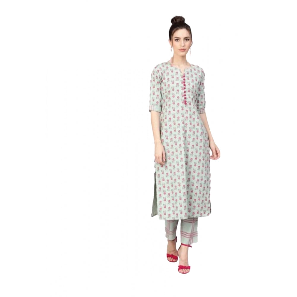 Casual 3/4 Sleeve Printed Rayon Kurti Set