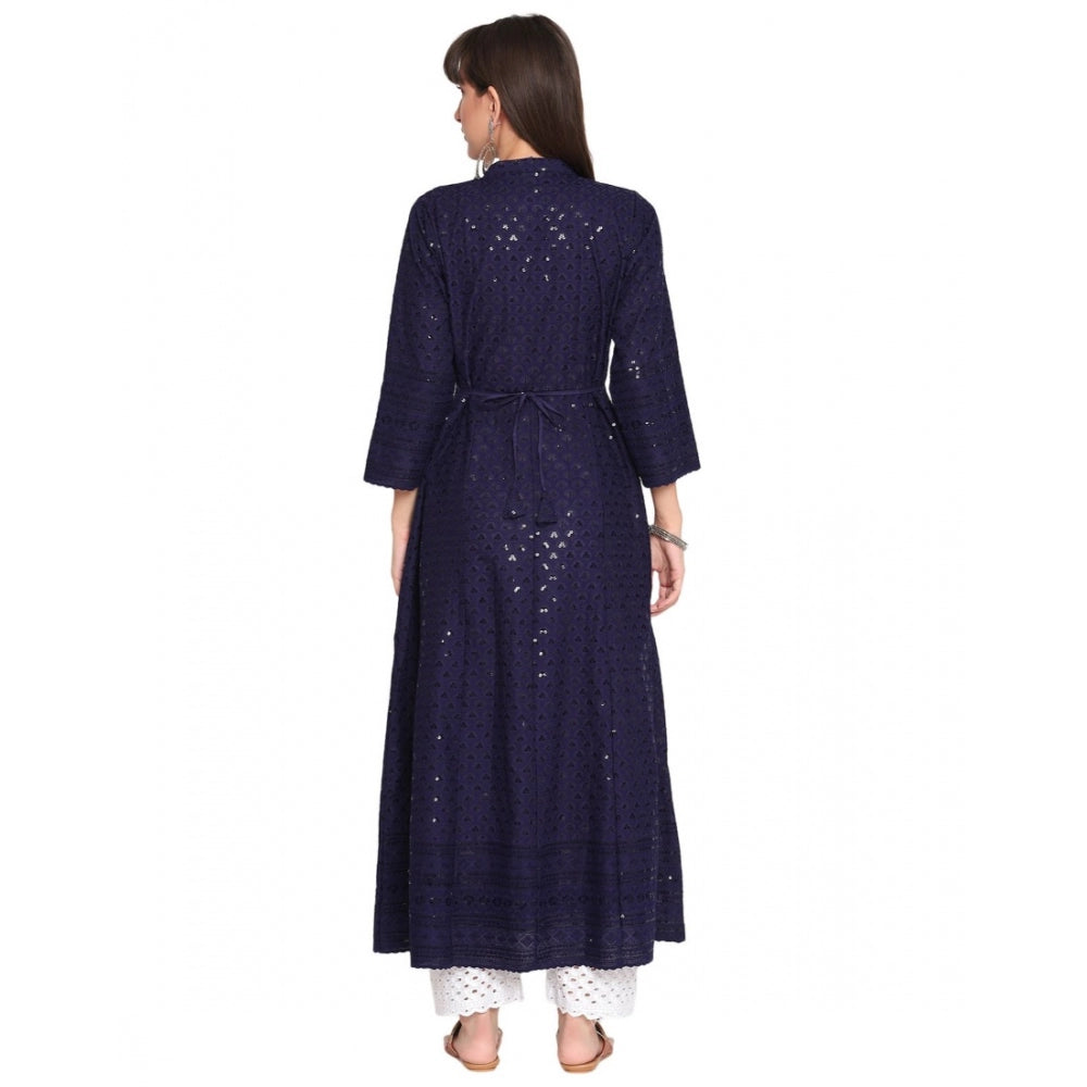 Casual 3/4th Sleeve Chikan Embroidery Cotton Kurti