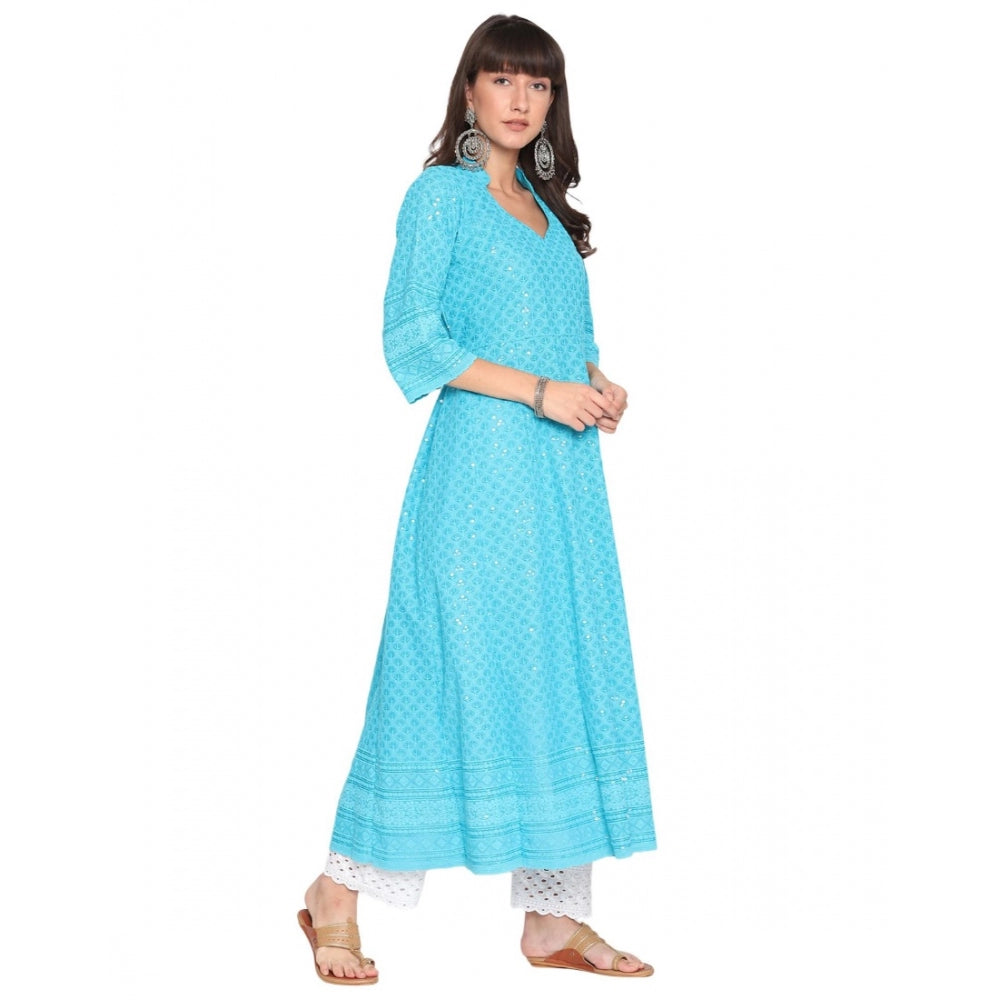 Casual 3/4th Sleeve Chikan Embroidery Cotton Kurti