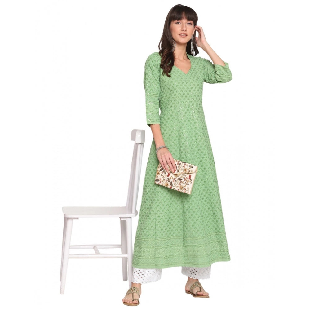 Casual 3/4th Sleeve Chikan Embroidery Cotton Kurti