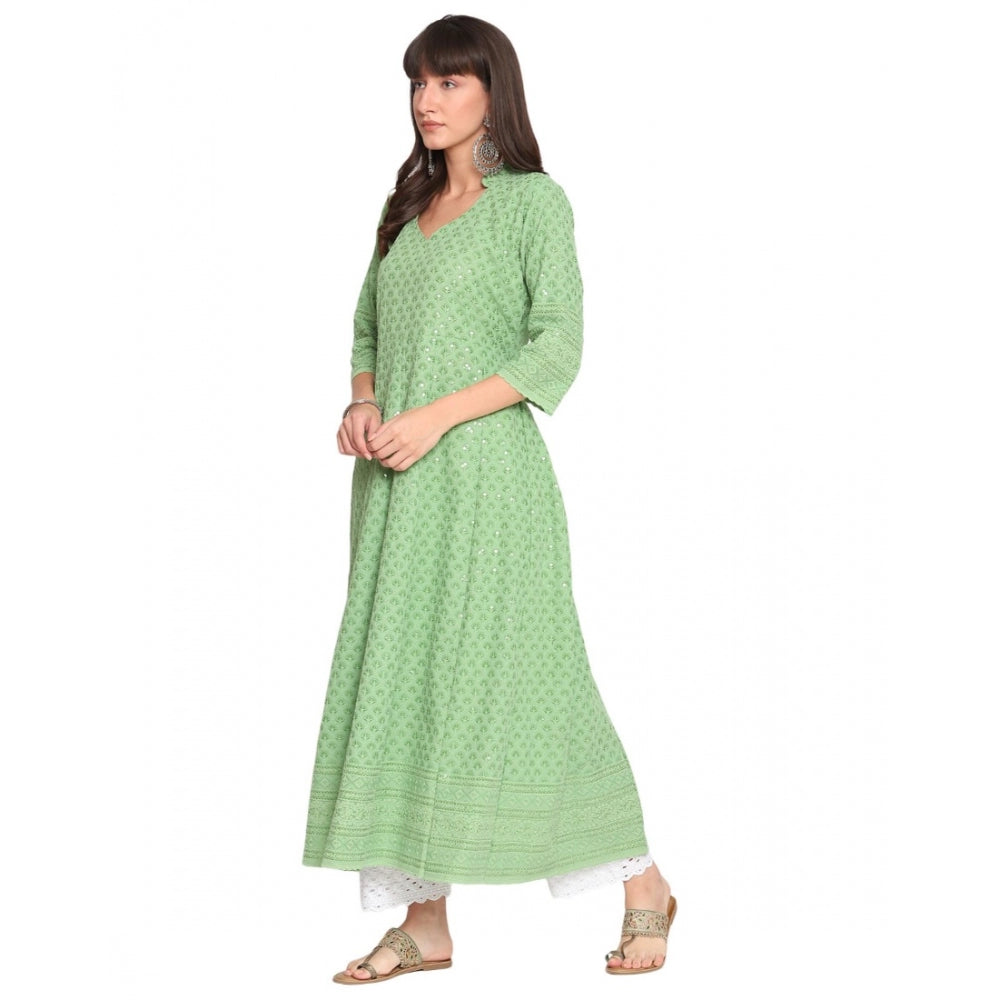 Casual 3/4th Sleeve Chikan Embroidery Cotton Kurti