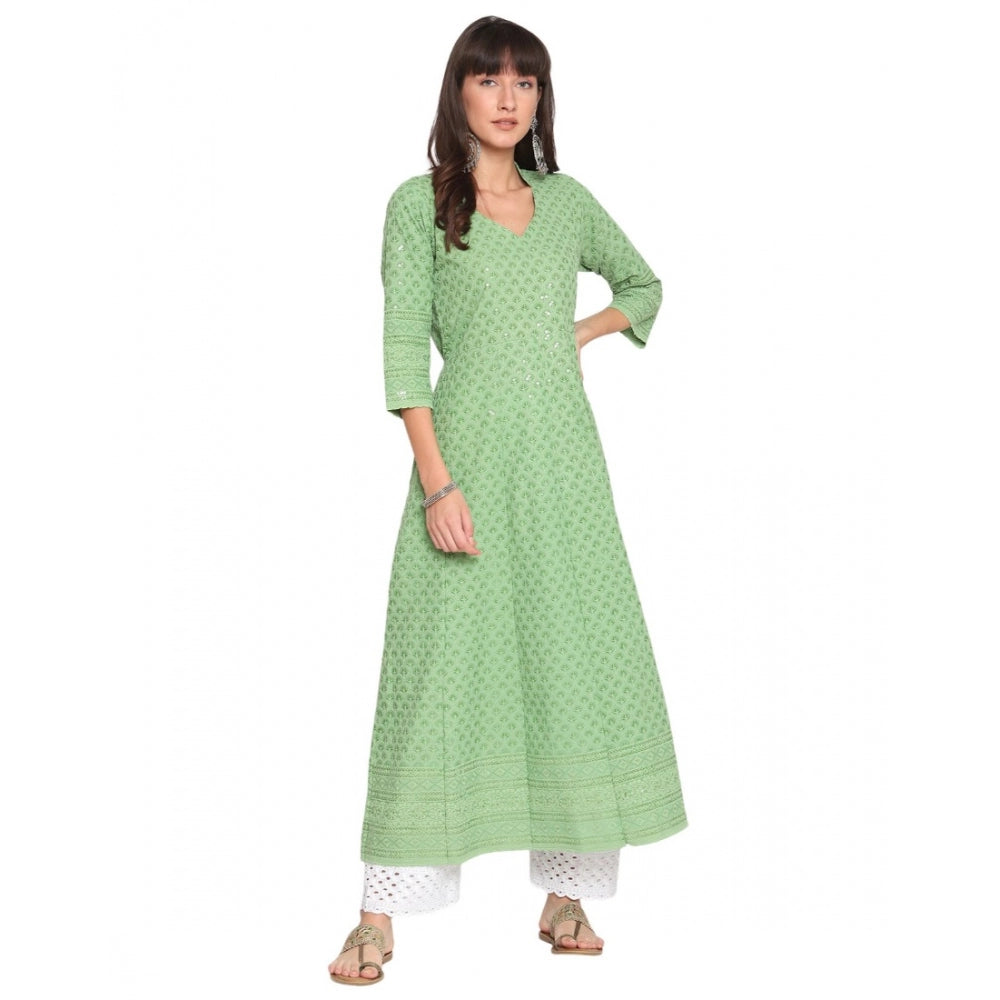 Casual 3/4th Sleeve Chikan Embroidery Cotton Kurti