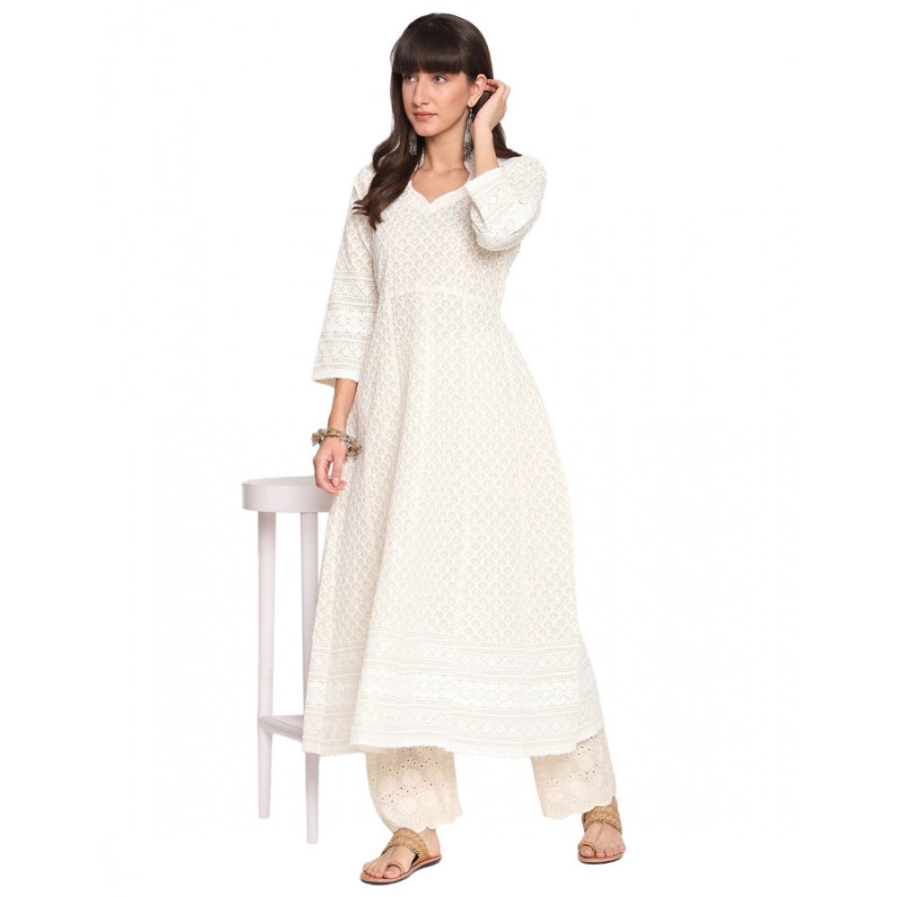 Casual 3/4th Sleeve Embroidered Cotton Kurti