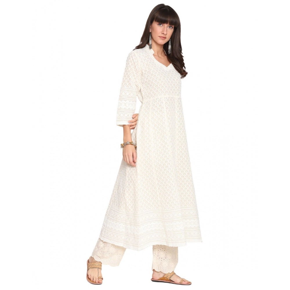 Casual 3/4th Sleeve Embroidered Cotton Kurti