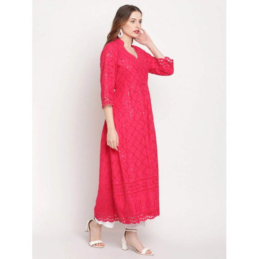 Casual 3/4th Sleeve Embroidered Cotton Kurti