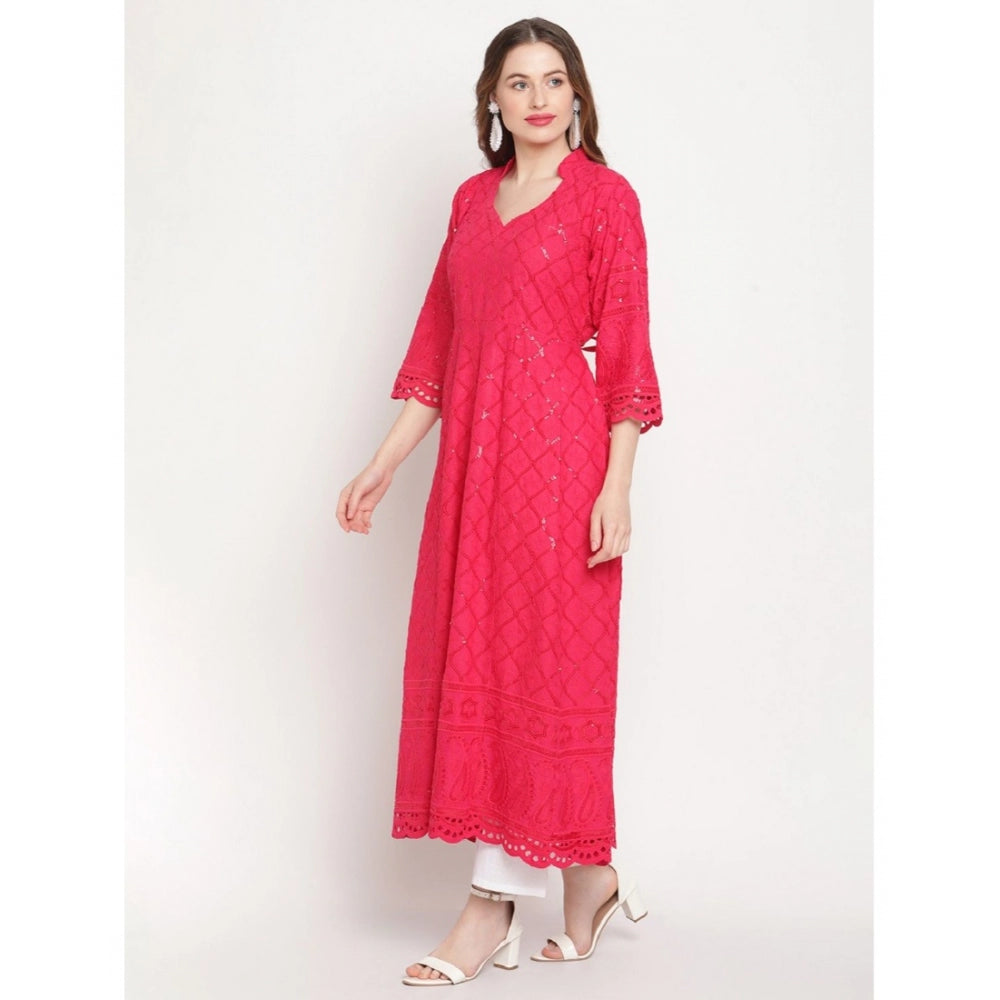 Casual 3/4th Sleeve Embroidered Cotton Kurti