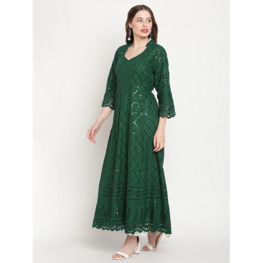 Casual 3/4th Sleeve Embroidered Cotton Kurti