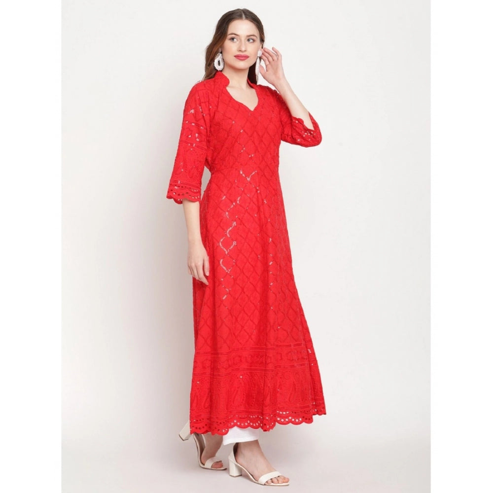 Casual 3/4th Sleeve Embroidered Cotton Kurti