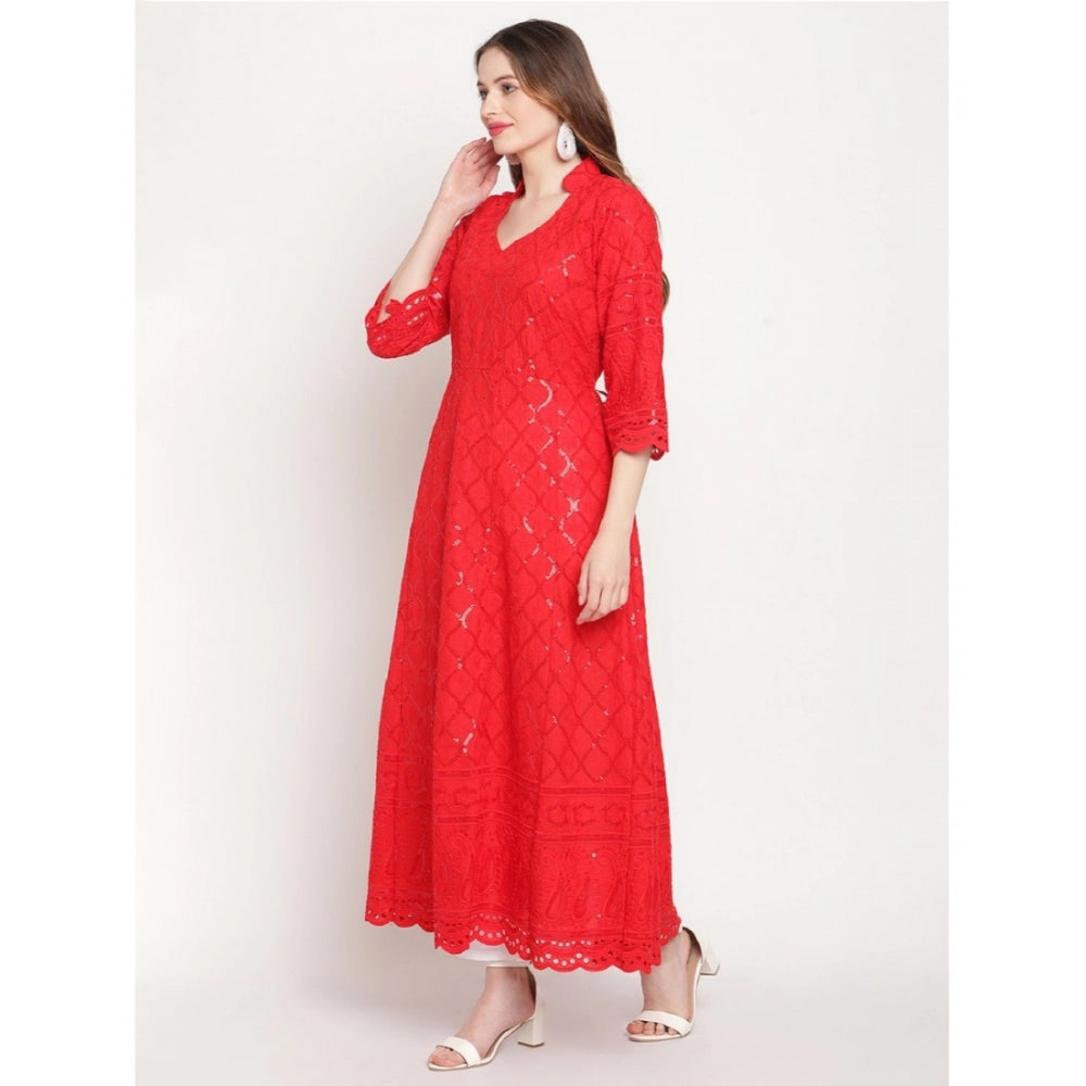 Casual 3/4th Sleeve Embroidered Cotton Kurti