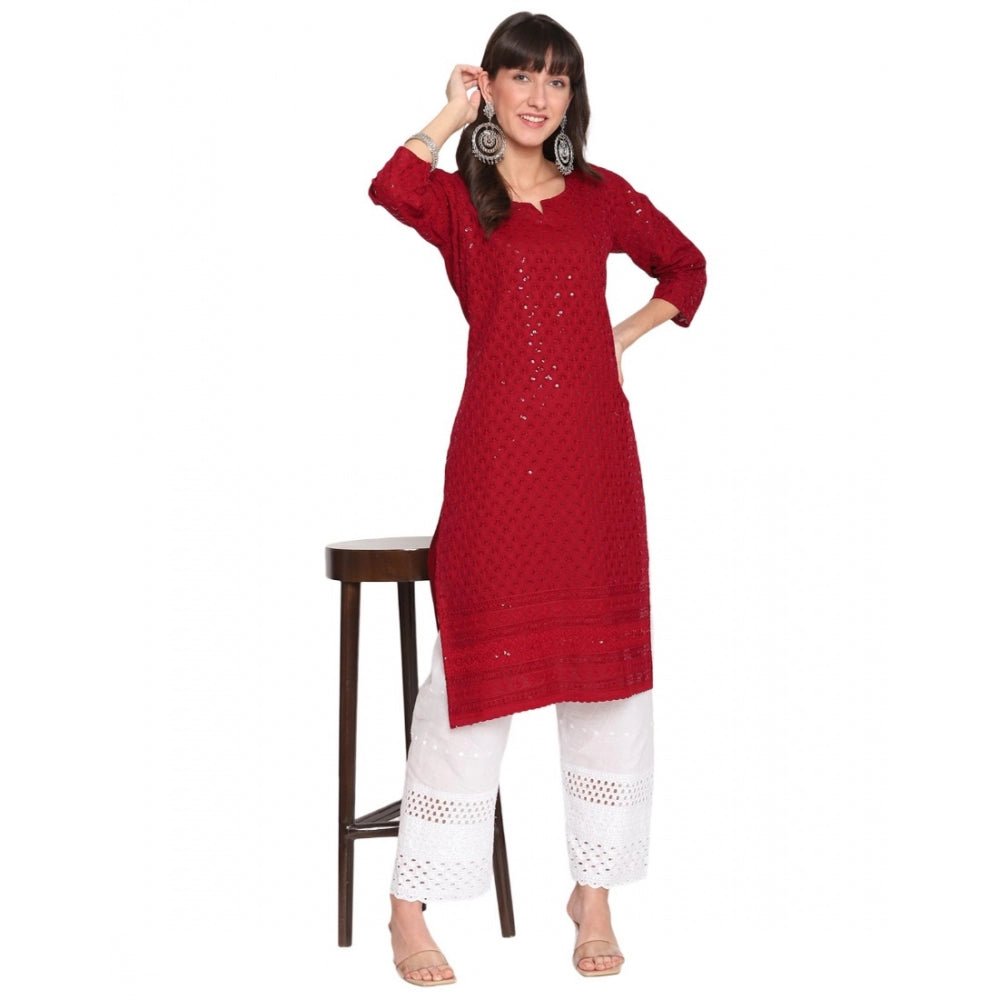 Casual 3/4th Sleeve Chikan Embroidery Cotton Kurti