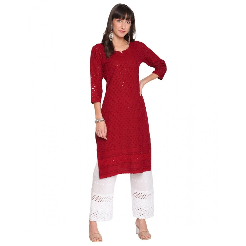 Casual 3/4th Sleeve Chikan Embroidery Cotton Kurti