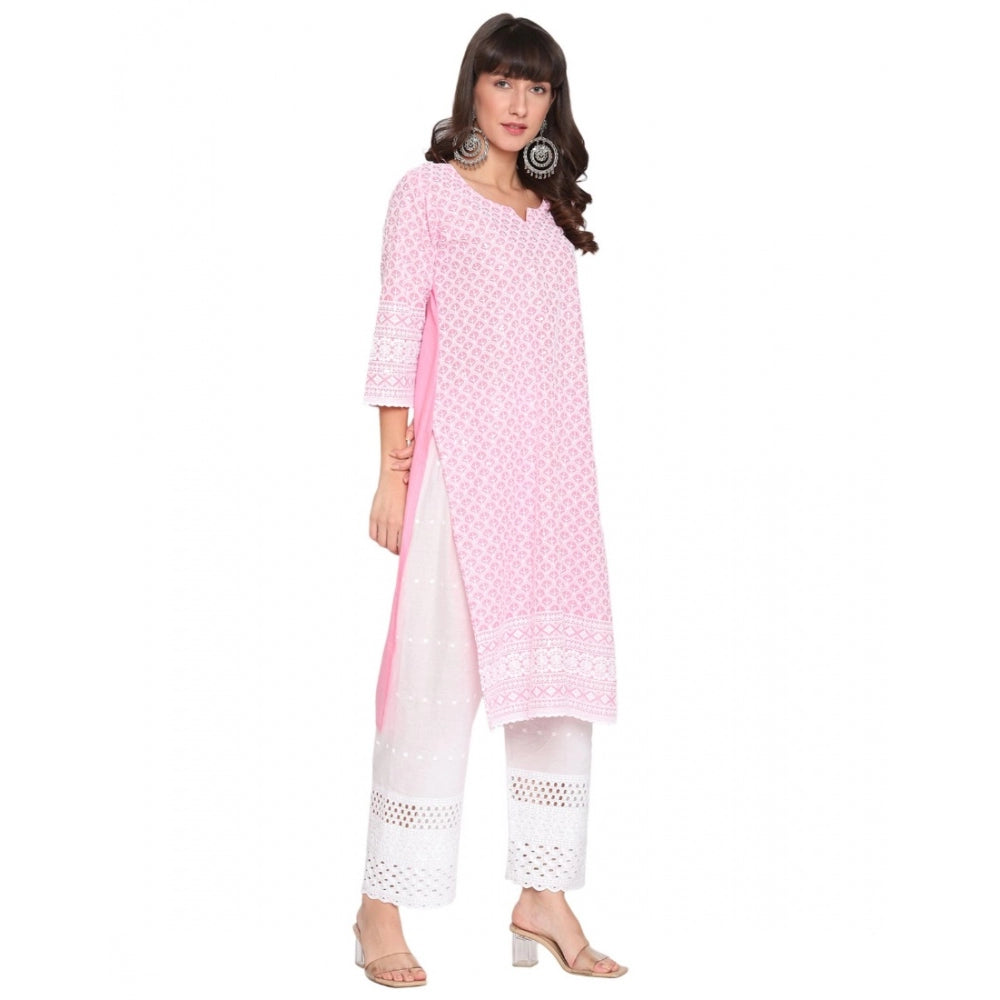 Casual 3/4th Sleeve Embroidered Cotton Kurti