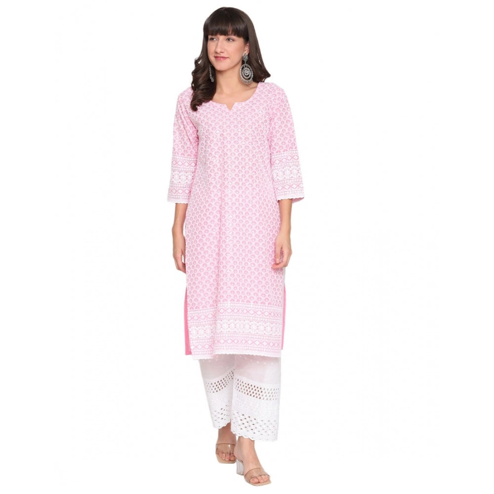 Casual 3/4th Sleeve Embroidered Cotton Kurti