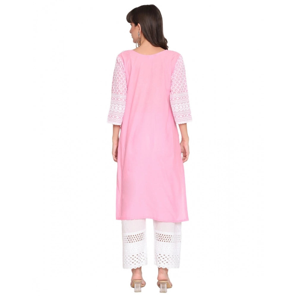 Casual 3/4th Sleeve Embroidered Cotton Kurti