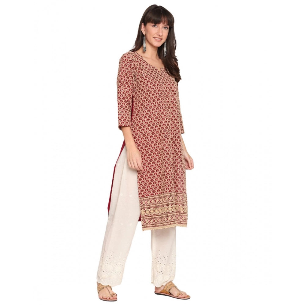 Casual 3/4th Sleeve Embroidered Cotton Kurti