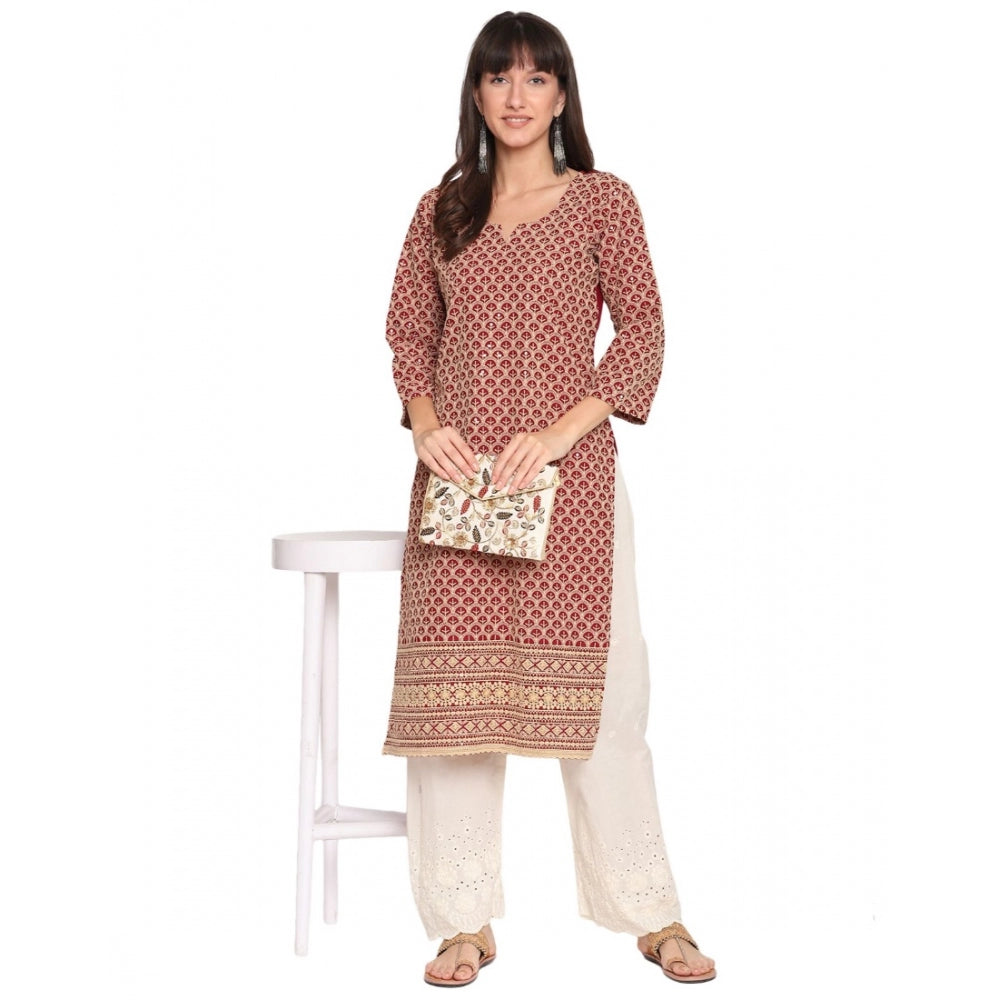 Casual 3/4th Sleeve Embroidered Cotton Kurti