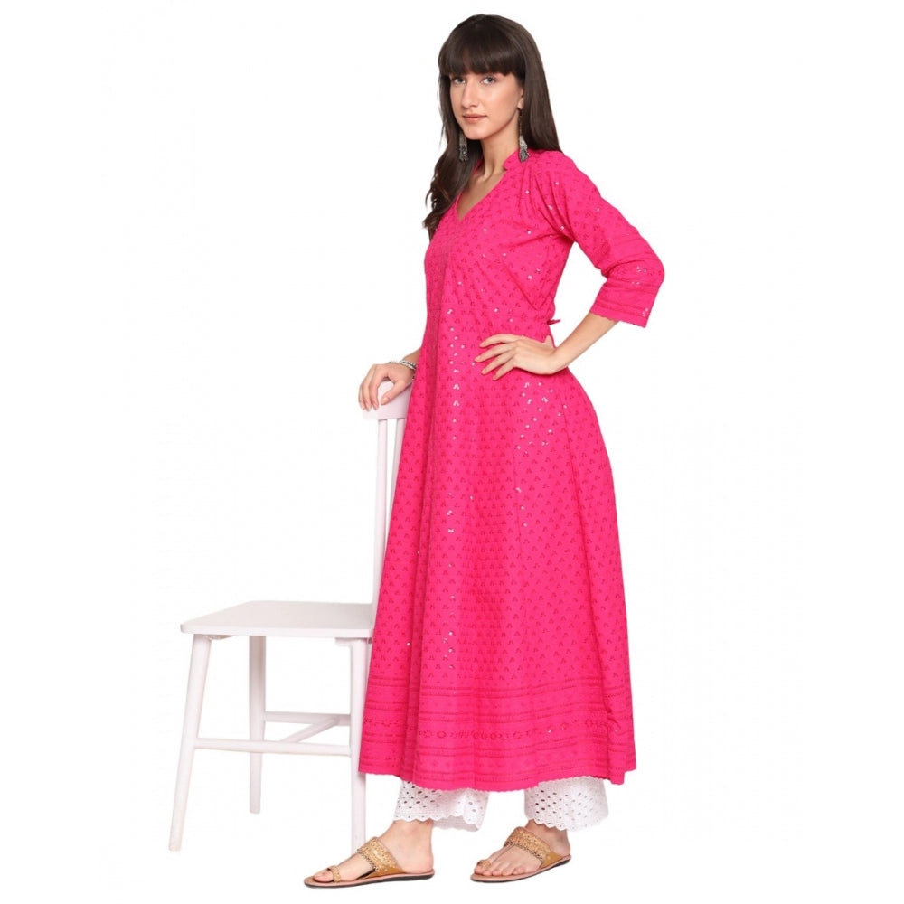 Casual 3/4th Sleeve Chikan Embroidery Cotton Kurti