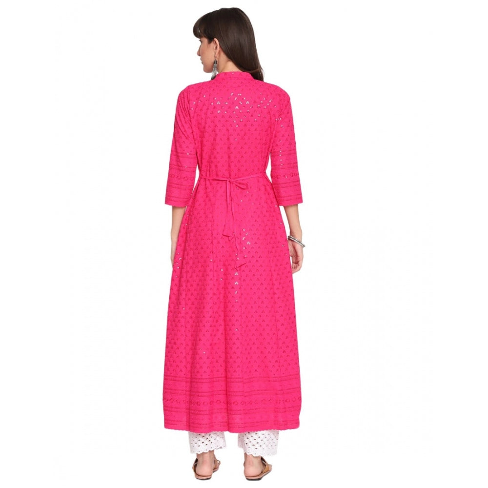 Casual 3/4th Sleeve Chikan Embroidery Cotton Kurti