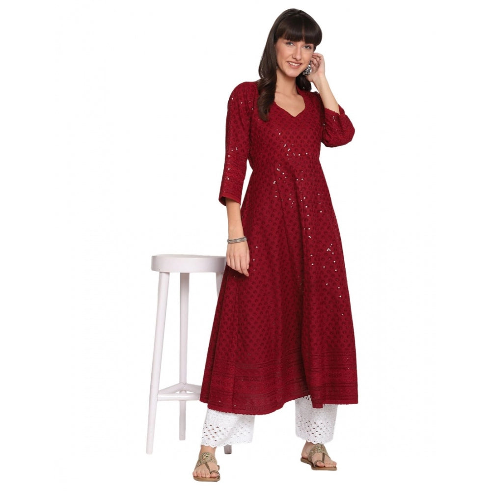 Casual 3/4th Sleeve Chikan Embroidery Cotton Kurti