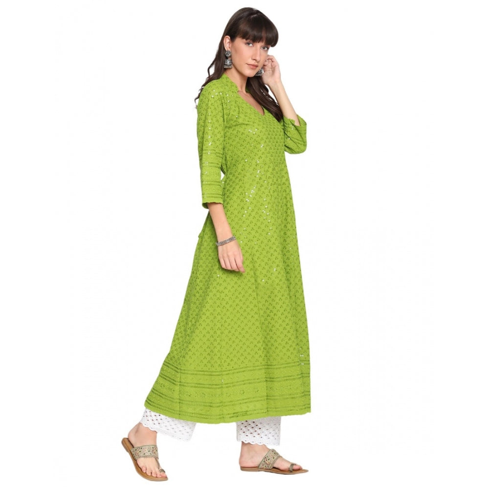 Casual 3/4th Sleeve Chikan Embroidery Cotton Kurti