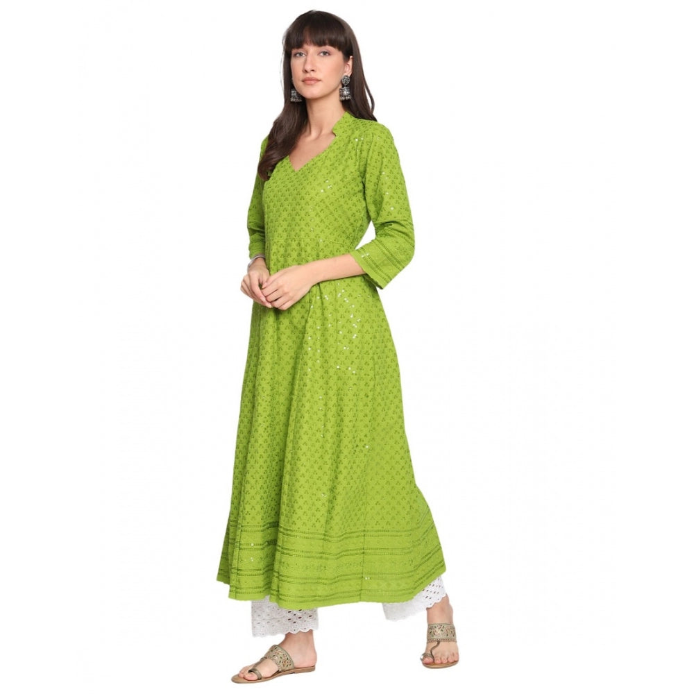 Casual 3/4th Sleeve Chikan Embroidery Cotton Kurti