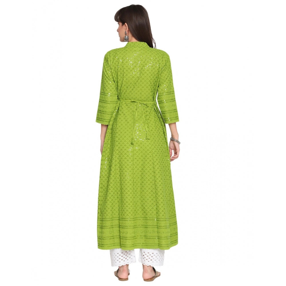 Casual 3/4th Sleeve Chikan Embroidery Cotton Kurti