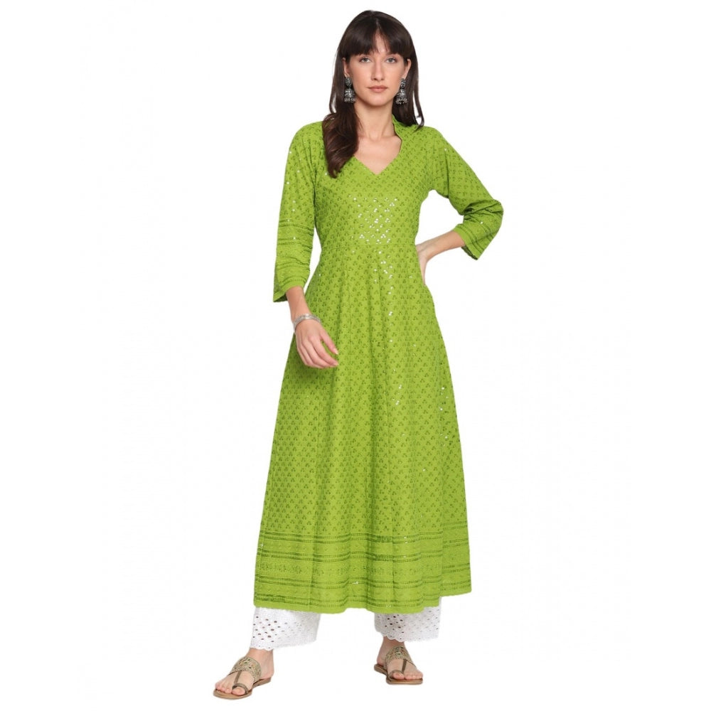 Casual 3/4th Sleeve Chikan Embroidery Cotton Kurti