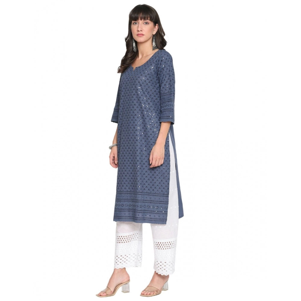 Casual 3/4th Sleeve Chikan Embroidery Cotton Kurti