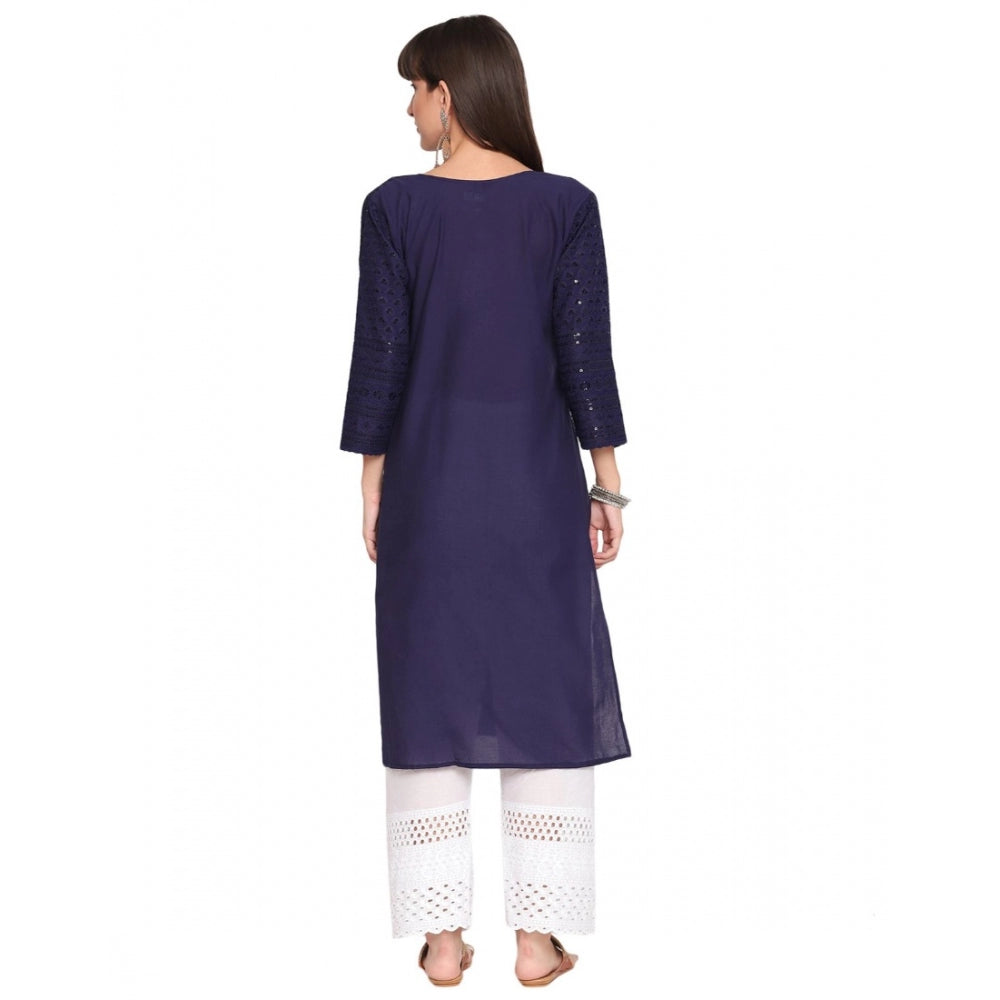 Casual 3/4th Sleeve Chikan Embroidery Cotton Kurti